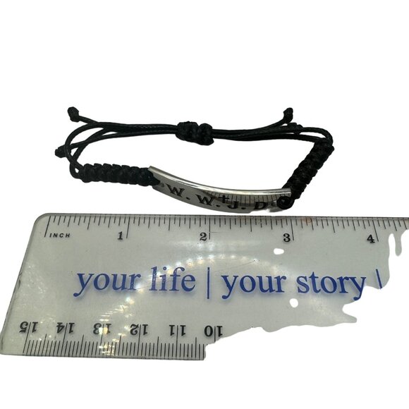 W.W.J.D. Adjustable Black Cord Bracelet With Silver-Tone Bar - Picture 4 of 5